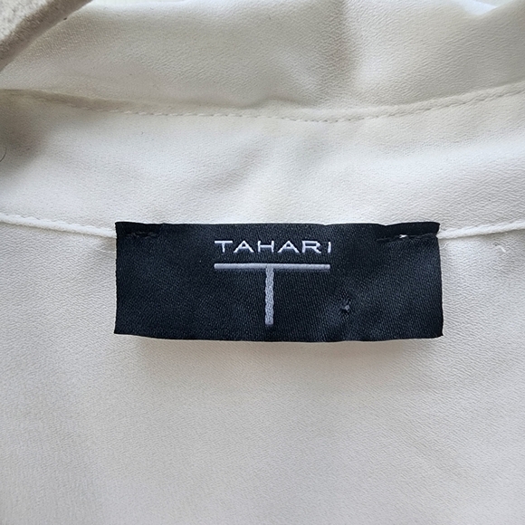 T Tahari White Button Down Blouse Size XL with Black Trim - Picture 2 of 12
